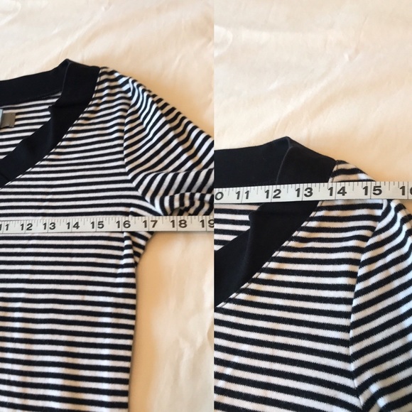 🌟LIZ CLAIBORNE Black & White Striped V-Neck Shirt - Picture 6 of 7